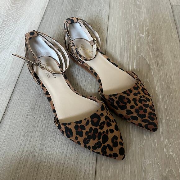 Anthro Seychelles 'Plateau Flats' Women's 7.5 Leopard Print Ankle Wrap Flat - Picture 8 of 10